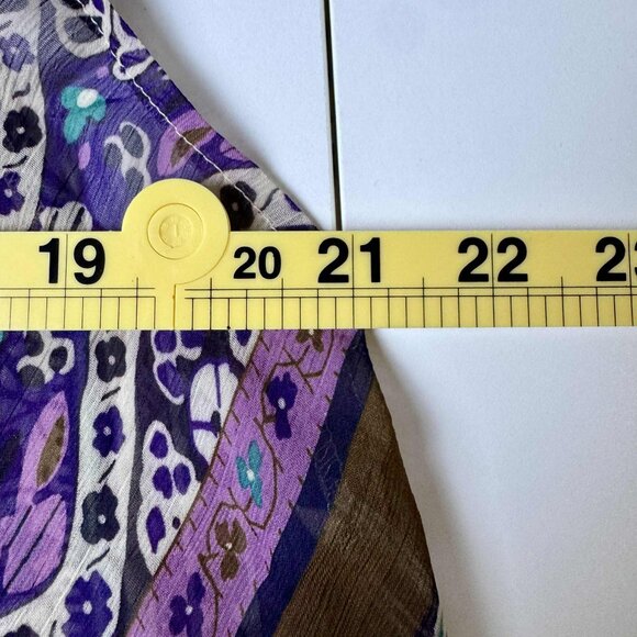 Black Poppy Boho Sheer Peasant Blouse | Small | Purple Multicolor Print - Picture 5 of 6